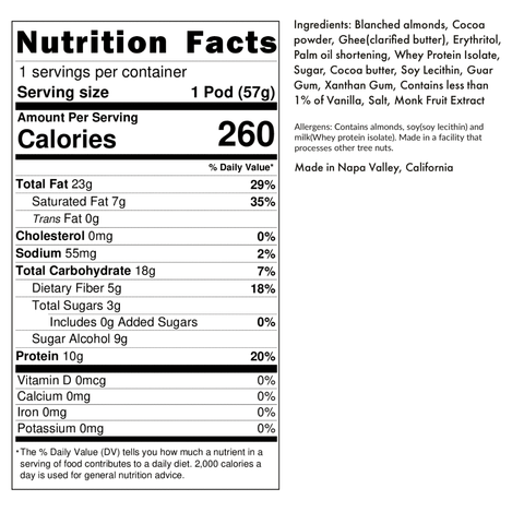 Nutrition facts and ingredients of Chocolate Nova Energy Pods