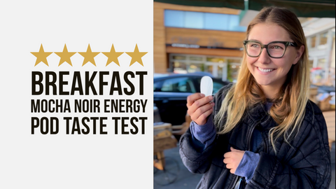 Young Woman from St. Helena, California Tastes Breakfast Mocha Noir Energy Pod for the first Time